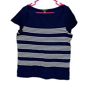 Lauren Ralph Lauren‎ Size Medium Shirt Navy & White Stripped Basic Everyday Top